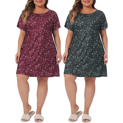 Agnes Orinda Women's Plus Size Cute Cat Print Round Neck Family Packs House Nightgowns