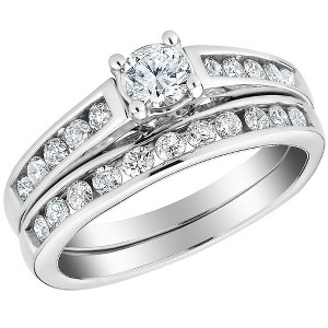 Pompeii3 1 1/10ct Diamond Cushion Halo Diamond Engagement Wedding Ring Set 10k White Gold - 1 of 4