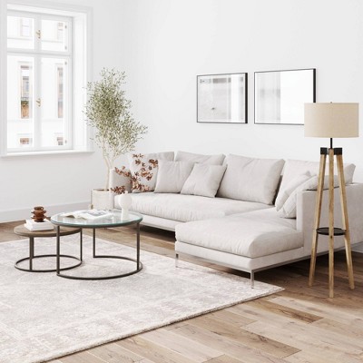 Stella 32" Round Rustic Oak and Glass Nesting Coffee Table Set