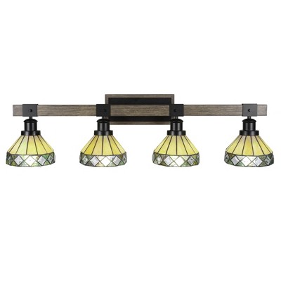 Toltec Lighting Tacoma 4 - Light Vanity in  Black/Painted Wood with 7" Diamond Peak Art Glass Shade