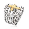 Ross-Simons Sterling Silver and 14kt Yellow Gold Multi-Row Cross Ring - 3 of 4