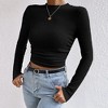 Coolmee Womens Tops Fall Long Sleeve Fitted T Shirts Waffle Ruched Crop Shirt Basic Knit Workout Clothes - 4 of 4