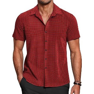 COOFANDY Mens Short Sleeve Button Down Shirt Plaid Button Up Shirts Casual 75% Cotton Work Shirts - 1 of 4