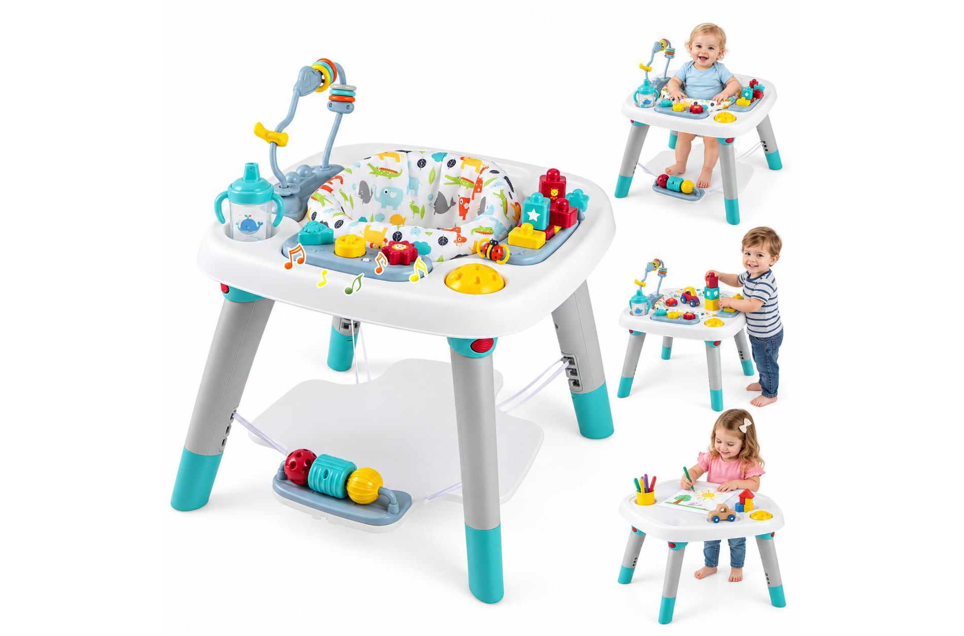 6-in-1 Baby Activity Center Infant Jumper and Toddler Play Table with 360 Rotating Seat and 3 Adjustable Heights for Ages 6-36 Months