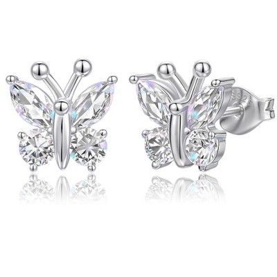 Molenia Birthstone Butterfly Earrings for Women：925 Sterling Silver Stud Dainty Cute Gifts for Girls Daughter Friend Birthday Graduation Christmas