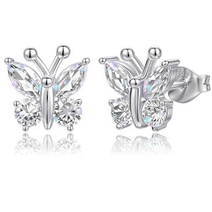 Molenia Birthstone Butterfly Earrings for Women：925 Sterling Silver Stud Dainty Cute Gifts for Girls Daughter Friend Birthday Graduation Christmas - 1 of 4
