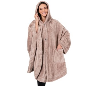 PAVILIA Fluffy Angel Wrap Hooded Blanket for Women Adult, Wearable Cozy Wrap Throw Faux Shearling Shawl Cape - 1 of 4