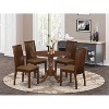 HomeStock 5-Piece Round Mahogany Finish Solid Wood Top Dining table with 4 Chairs with Drop Leaf - 2 of 4
