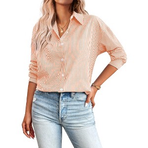 Zeagoo Striped Button Down Shirts for Women Casual Loose Long Sleeve Shirts Business Work Tunic Top - 1 of 4