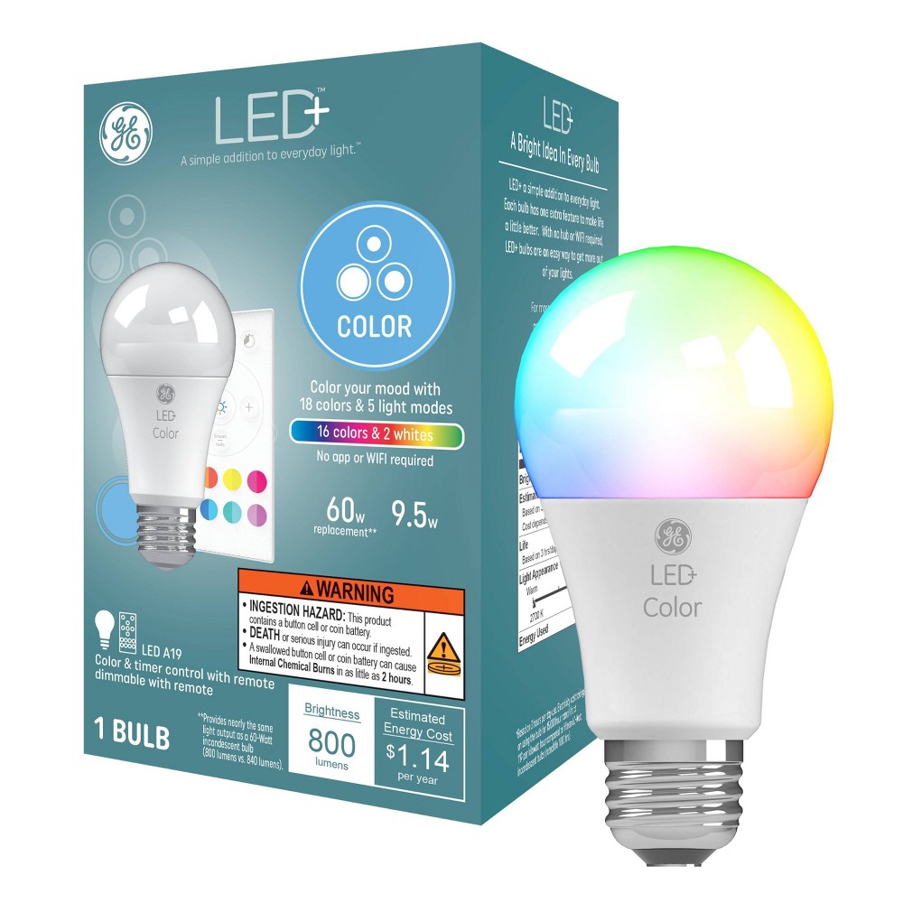 Photos - Light Bulb GE LED Color Changing A19 LED : Multicolored, 9.5W, 800 Lumens, Energy Star Certified, E26 Base, 2700K, 13.7-Year