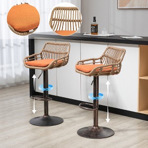 Ridstar Set of 2 Modern Swivel Bar Stools with Footrests & Height-Adjustable Seats for Kitchen & Dining Room-Orange - 1 of 4