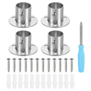 Unique Bargains Stainless Steel High-Leg Style Wardrobe Closet Rod Holder 4 Pcs - 1 of 4