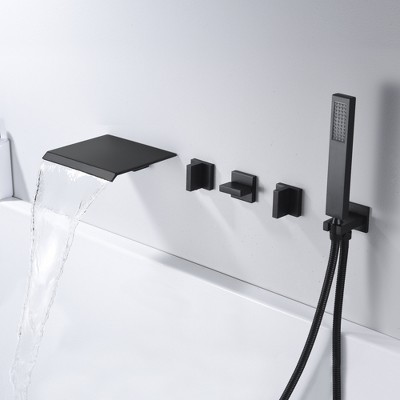 Matte Black Wall Mount Waterfall Tub Filler Faucet with Hand Shower