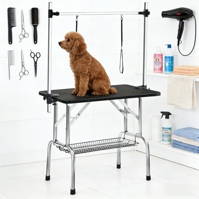 KWPZQEB Professional Pet Grooming Table, Foldable Pet Station at Home with Arm, Noose & Mesh Tray, Home Pet Bathing Station with Adjustable Height