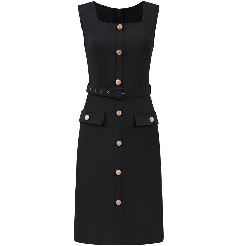 Женские платья INSPIRE CHIC Women's Office Sleeveless Square Neck Button Work Belted Bodycon Pencil Dresses Small Black