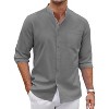 COOFANDY Men's Oxford Shirts Long Sleeve Casual Button Down Shirts Band Collar Dress Shirt with Pocket - 4 of 4