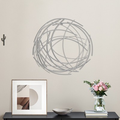 Silver Iron Abstract Swirl Round Wall Sculpture