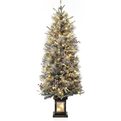 Artificial Christmas Tree Tabletop, Potted Christmas Tree with Berry Clusters, AC Plug in, for Front Door, Porch