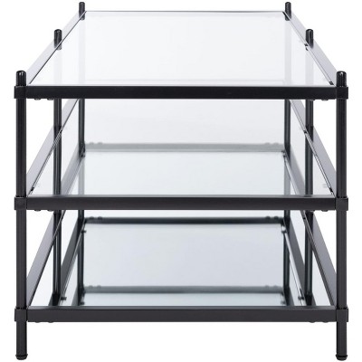 Cathal 52" Matte Black Glass & Mirror Rectangular Coffee Table with Storage