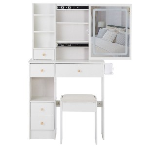 NicBex Vanity Desk with Mirror and Light Small Vanity with Sliding Mirror, Multi-Layer Storage, Compact Makeup Table with Stool for Bedroom - 1 of 4