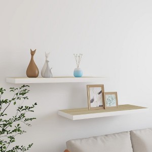 Wall Shelf Set of 2 Oak and White Honeycomb MDF, Metal Medium - 1 of 4