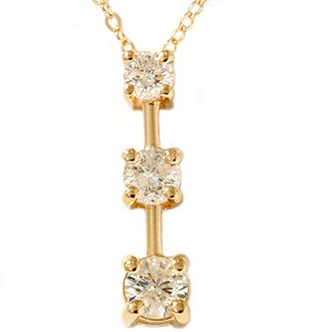Pompeii3 1ct Three Stone Diamond Stick Pendant Yellow Gold - 1 of 2