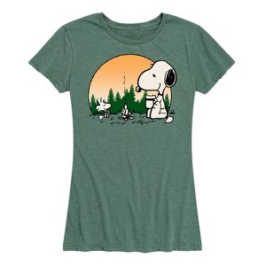 Women's - Peanuts - Campfire Snoopy and Woodstock Short Sleeve Graphic T-Shirt - 1 of 4