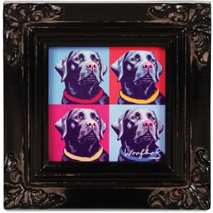 Pavilion Gift Company - Black Lab - Woofhol - 3.5" x 3.5" Framed Canvas - Wall Sign Panels - 1 of 4
