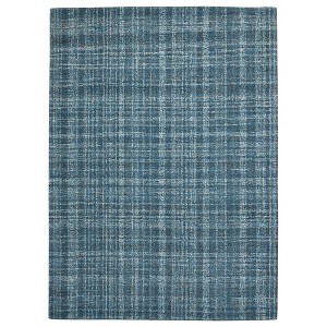 Turquoise Gray And Ivory Wool Plaid Hand Tufted Area Rug - 1 of 4