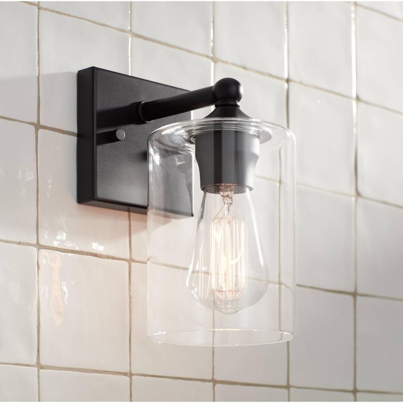 360 Lighting Modern Wall Light Sconce Black Hardwired 4 3/4" Fixture Clear Glass Cylinder Shade for Bedroom Bathroom Vanity House, 2 of 8