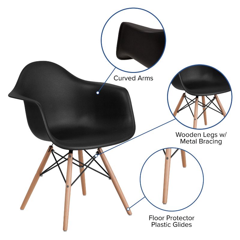 Emma and Oliver Plastic Accent Dining Chair with Arms and Wooden Legs, 4 of 13