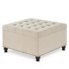 Syemin Ottomans and Benches Large Square Storage Ottoman with Wooden Legs, Upholstered Button Tufted Coffee Table, Entryway Bench, Beige, 30"*30"*18" - 2 of 4