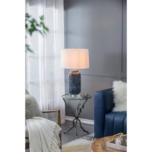 17"x28" Ellis Glass Table Lamp Blue/Cream - A&B Home: Coastal Inspired, Neutral Linen Shade, UL Listed - 1 of 4