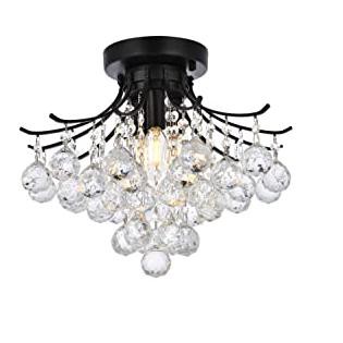 Matte Black and Crystal 16-Inch Flush Mount Light