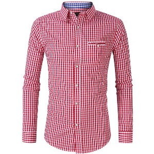 Coolmee Men's Plaid Button Down Shirts Long Sleeve Dress Shirts Regular Fit Business Gingham Shirts - 1 of 4