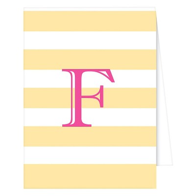 10ct 'F' Monogram Cabana Striped Note Cards Pastel Yellow