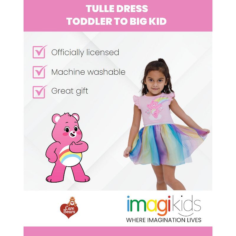 Care Bears Cheer Bear Rainbow Girls Tulle Dress Toddler, 2 of 7