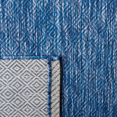 Navy Geometric Low Pile Synthetic Indoor/Outdoor Rug