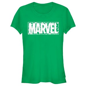 Juniors Womens Marvel St. Patrick's Day Shamrock Marvel Logo T-Shirt - 1 of 4