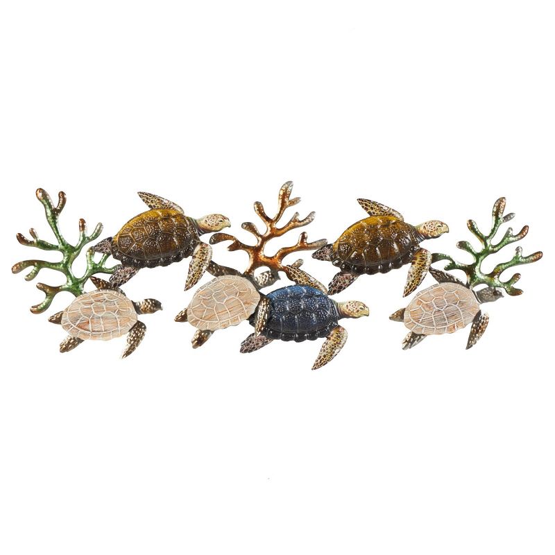 Olivia &#38; May 18&#34;x49&#34; Metal Turtle Hammered Wall Decor with Wood Accents Bronze, 1 of 8