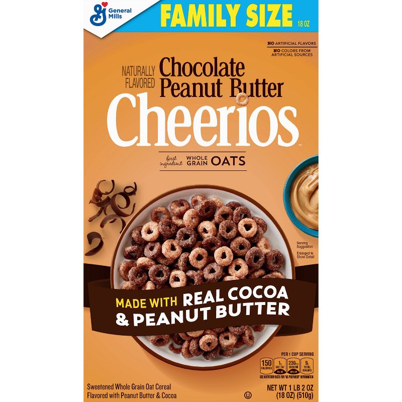 Cheerios Chocolate Peanut Butter Cereal Family Size - 18oz - General Mills, 1 of 10