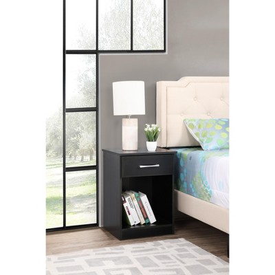 Lindsey Black Solid Wood 1-Drawer Nightstand