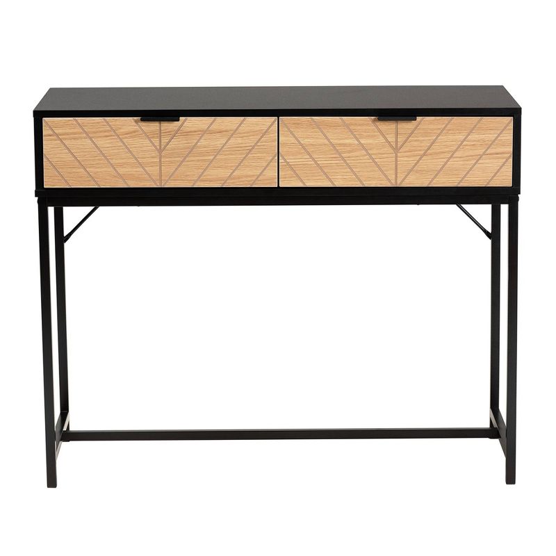 Jacinth Two-Tone Wood and Metal 2 Drawer Console Table Black/Natural Brown - Baxton Studio, 1 of 12