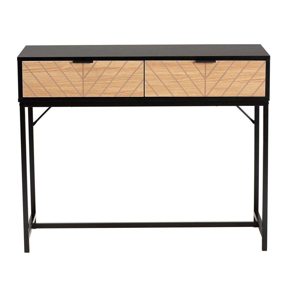 Photos - Dining Table Jacinth Two-Tone Wood and Metal 2 Drawer Console Table Black/Natural Brown