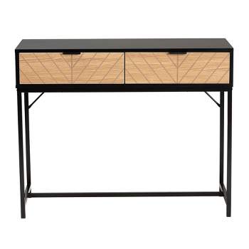 Jacinth Two-Tone Wood and Metal 2 Drawer Console Table Black/Natural Brown - Baxton Studio