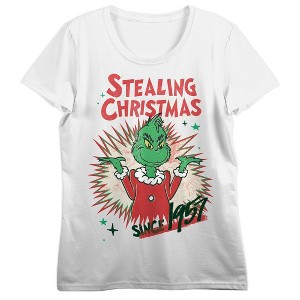 The Grinch Stealing Christmas Since 1957 Women’s White Short Sleeve Tee - 1 of 4