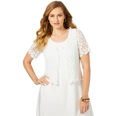 Jessica London Women's Plus Size Crochet Shrug