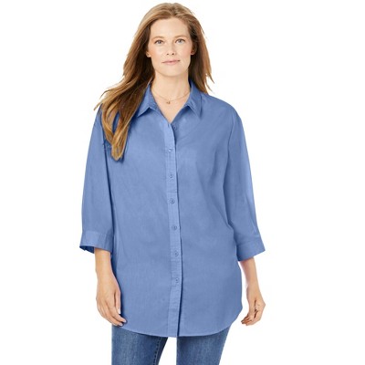 Woman Within Plus Size Perfect Three Quarter Sleeve Shirt