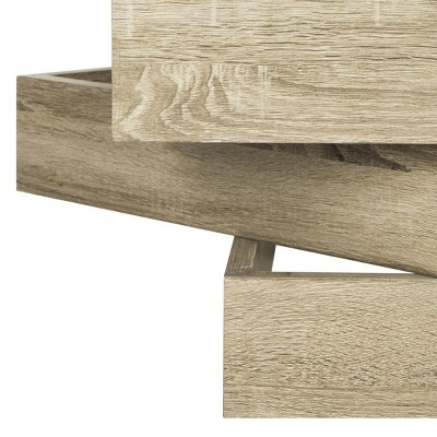 Transitional Geometric 34" Square Wood and Glass Coffee Table in Beige
