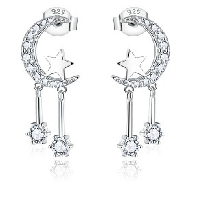Molenia Moon Star Earrings Studs, 925 Sterling Silver Small Crescent Moon Studs Star Dangle Earrings Tiny Drop Tassel Dainty Jewelry Gifts for Women - 1 of 4